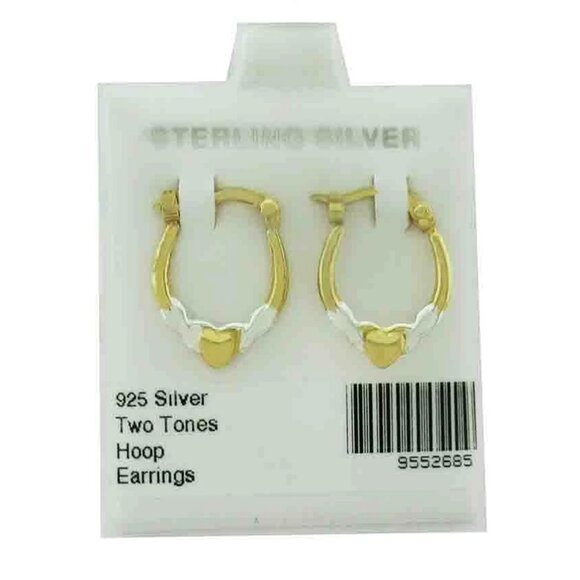 Two Tone Hoop Dangling Earrings Solid .925 Sterling Silver - Picture 1 of 2